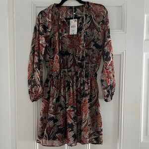 Black Floral Print Long Sleeve Dress - Mango